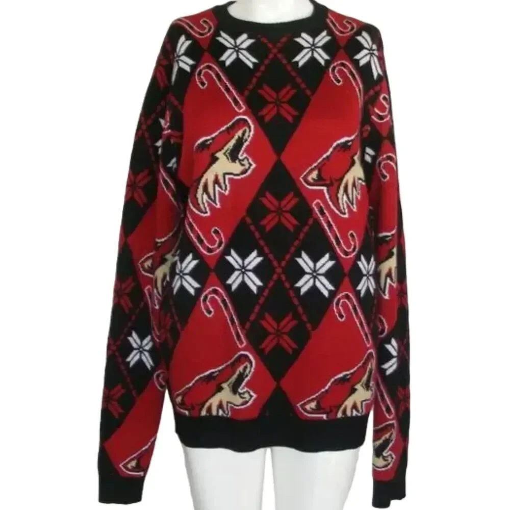 ARIZONA COYOTES Sweater, M, Red/Black, Howling Coyote head, Acrylic, Long sleeve